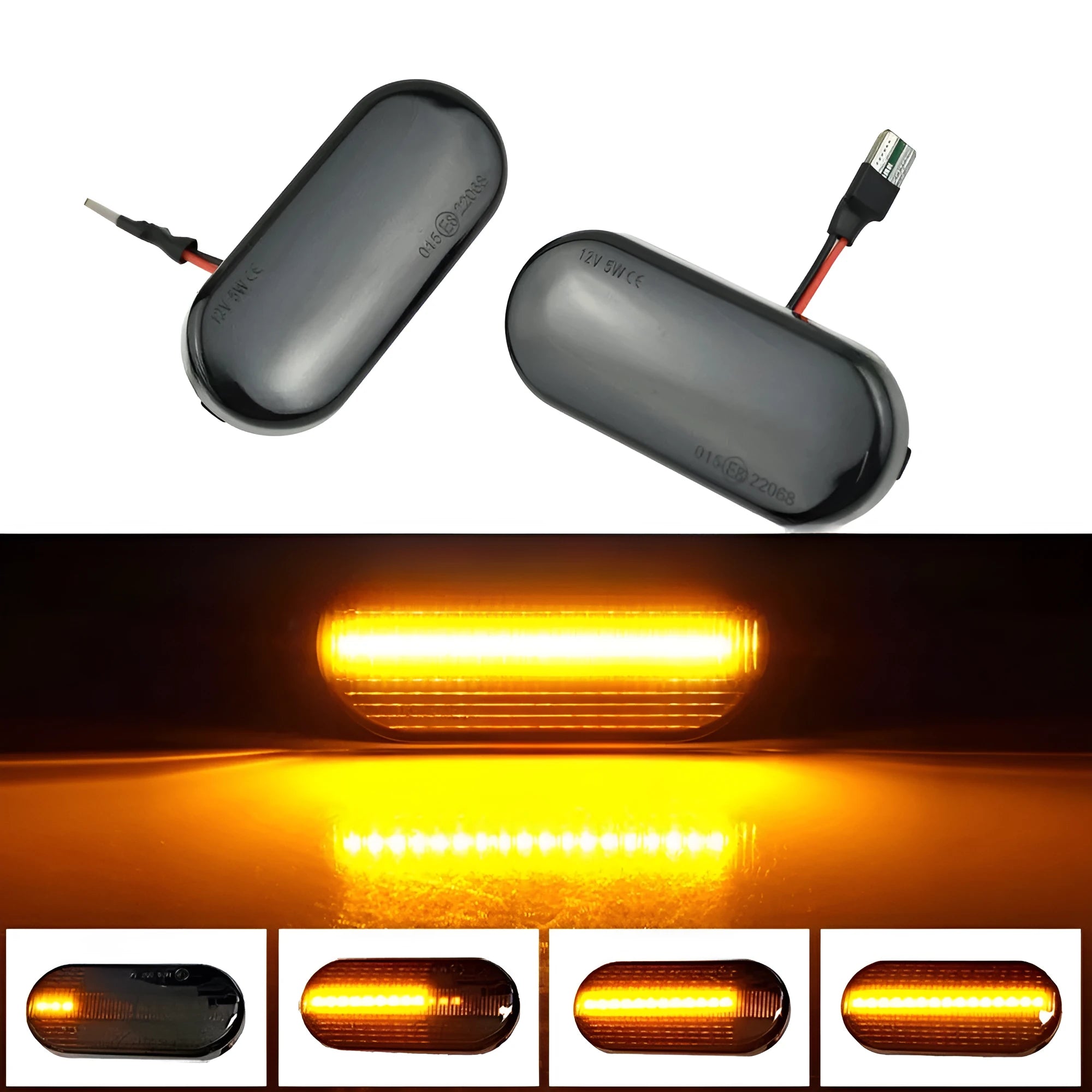 Skoda Octavia flowing water style side turn signal indicator light in blackened ABS plastic housing