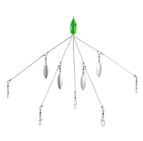 Bassdash umbrella fishing lure rig with 5 swivels and rotating metal sequins