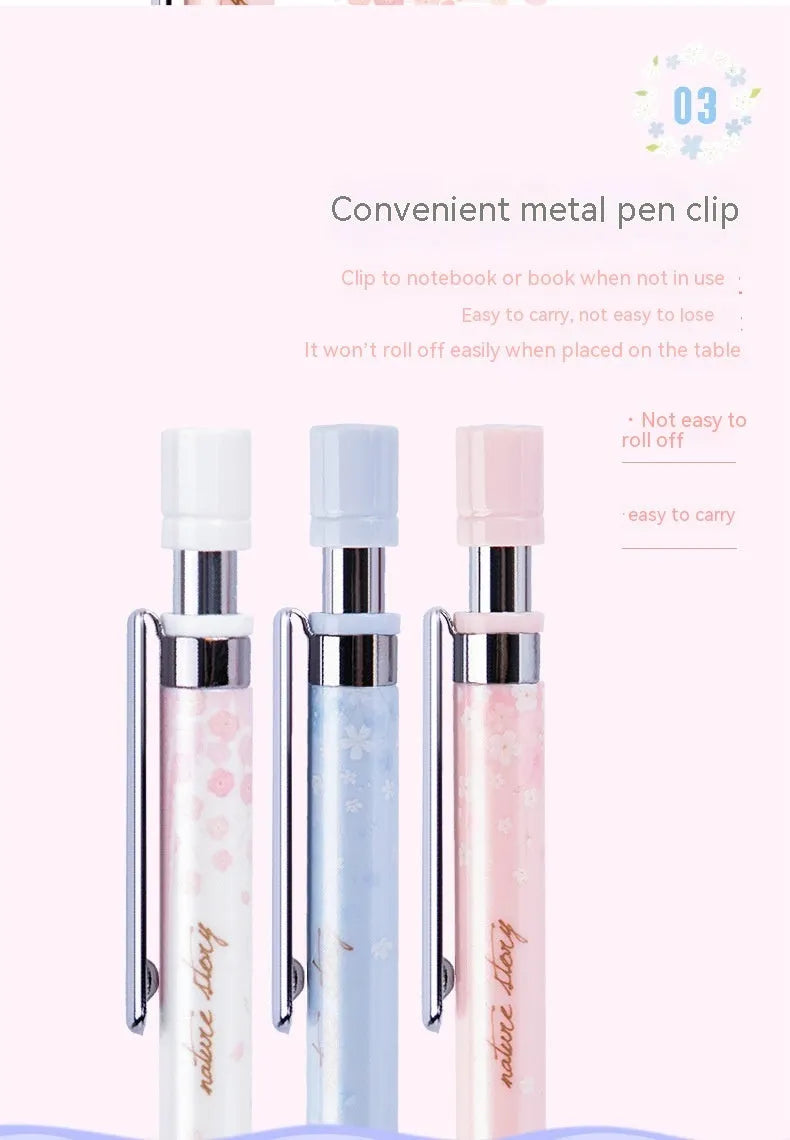 Mixed colour cartoon automatic pencil set with three 0.5mm pencils and HB refill boxes.