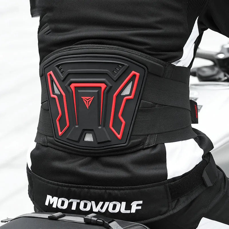 MDL1028 black and red motorcycle waist support harness for riding.