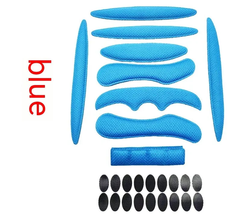 Cycling helmet sponge liner with velcro chin strap in blue, black, red, and grey colour options