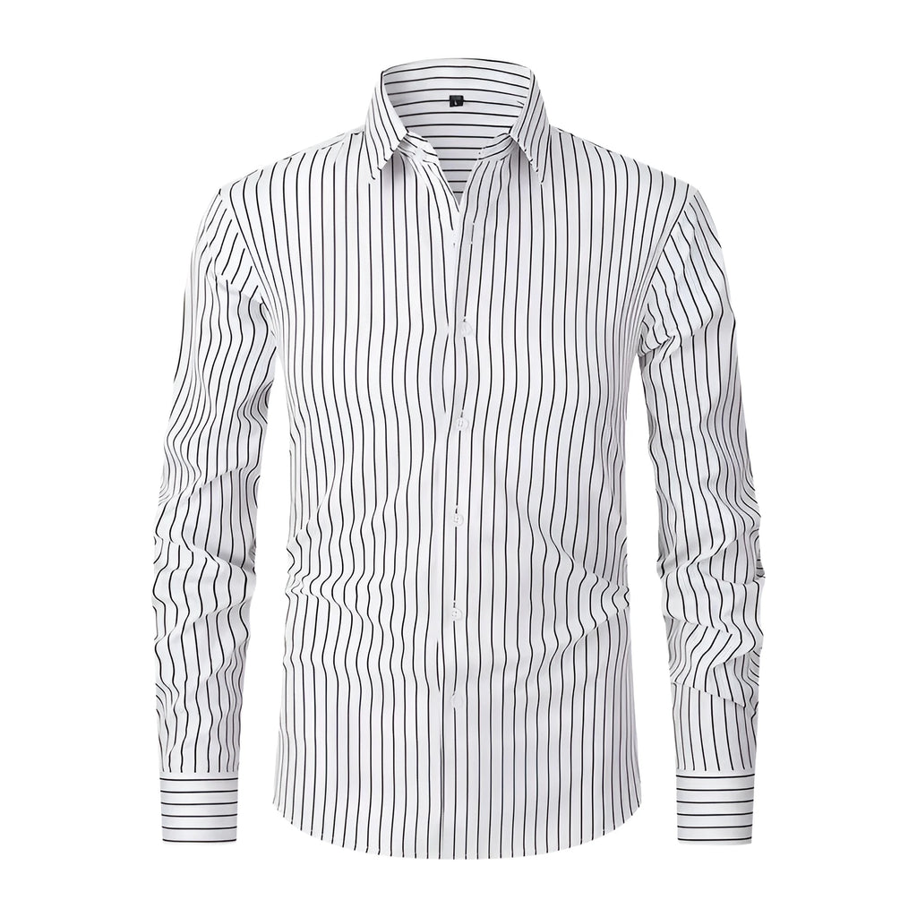 Men's slim fit striped long sleeve business shirt in a blue stripe colour.