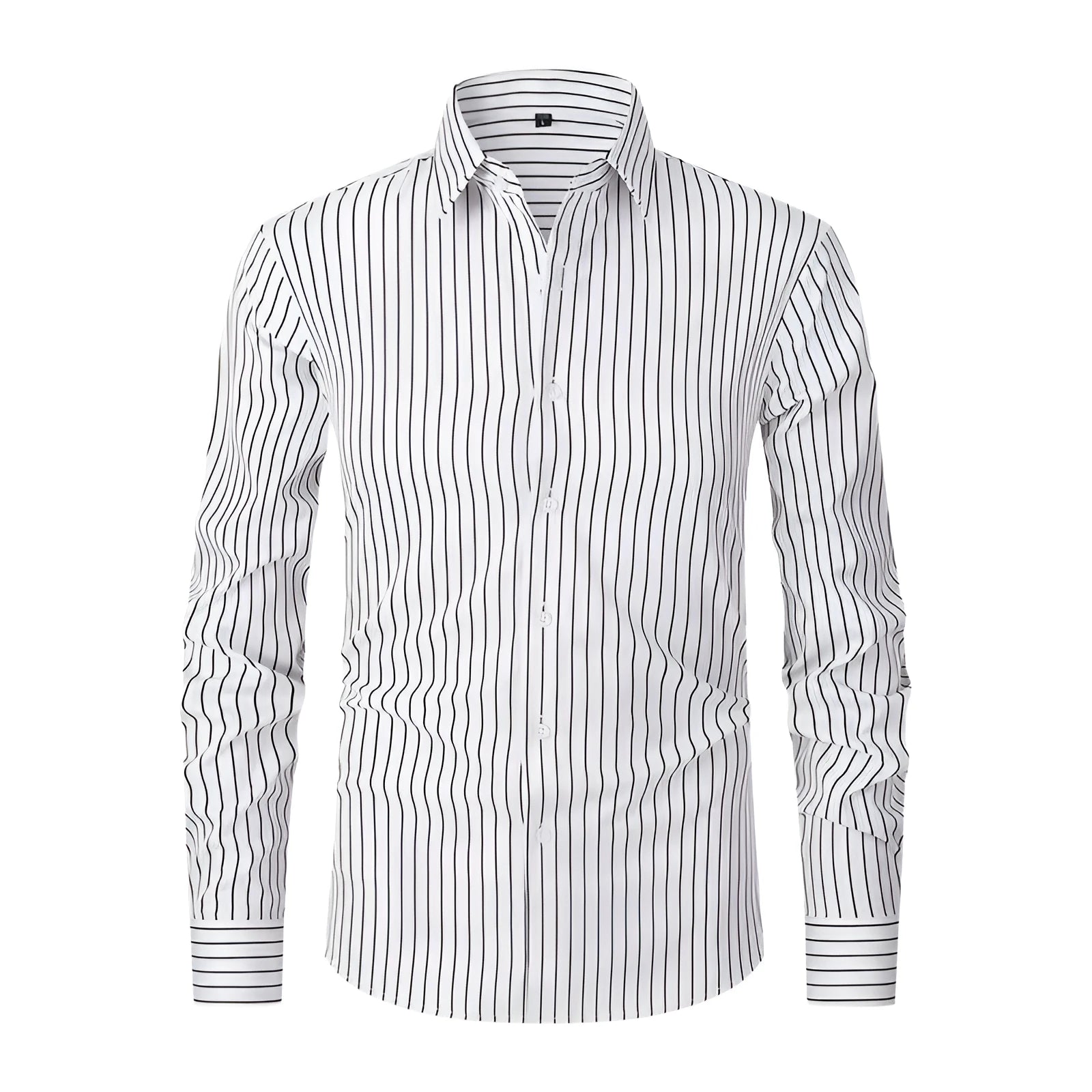 Men's slim fit striped long sleeve business shirt in a blue stripe colour.