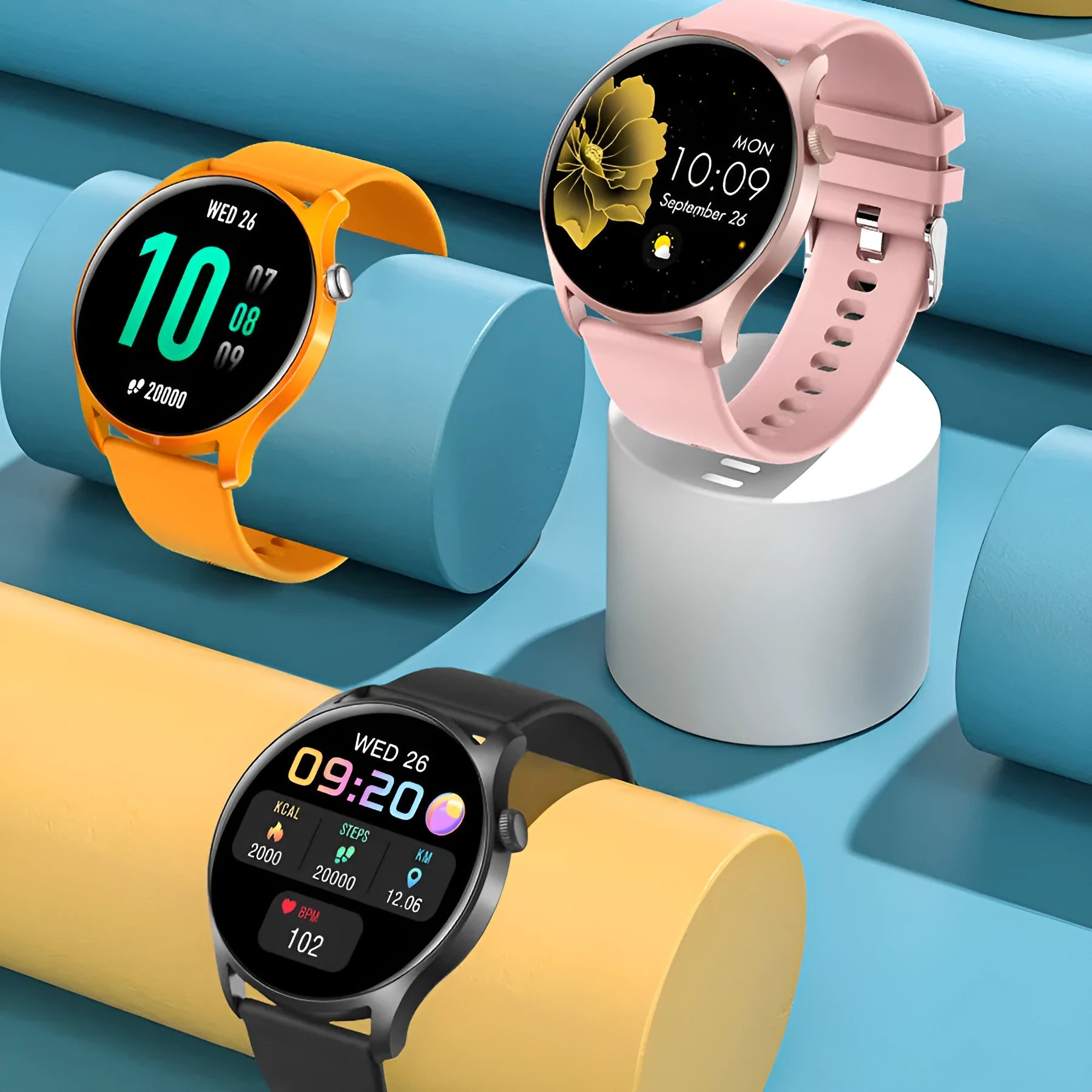 Smart watch with heart rate and blood pressure measurement functions on silicone wristband