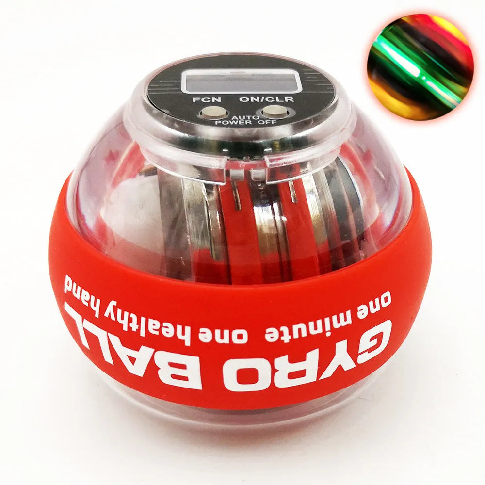 Self-starting luminous wrist strength ball in black with PC ABS silicone housing and ferroalloy core for grip training