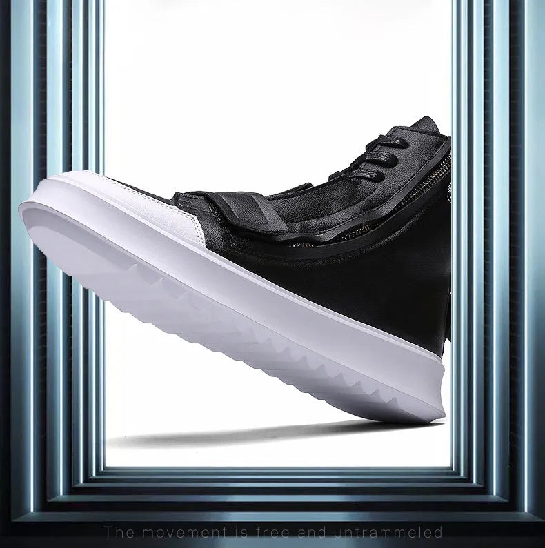 Men's black high-top ankle boot made of PU leather microfiber, shown on a white background.