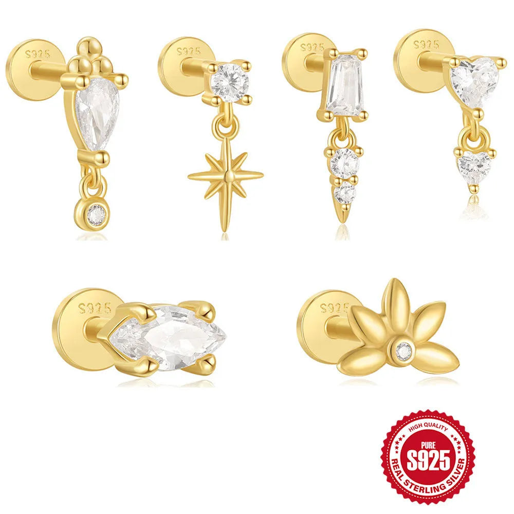 S925 sterling silver tassel ear studs with gold electroplating in six colour variations