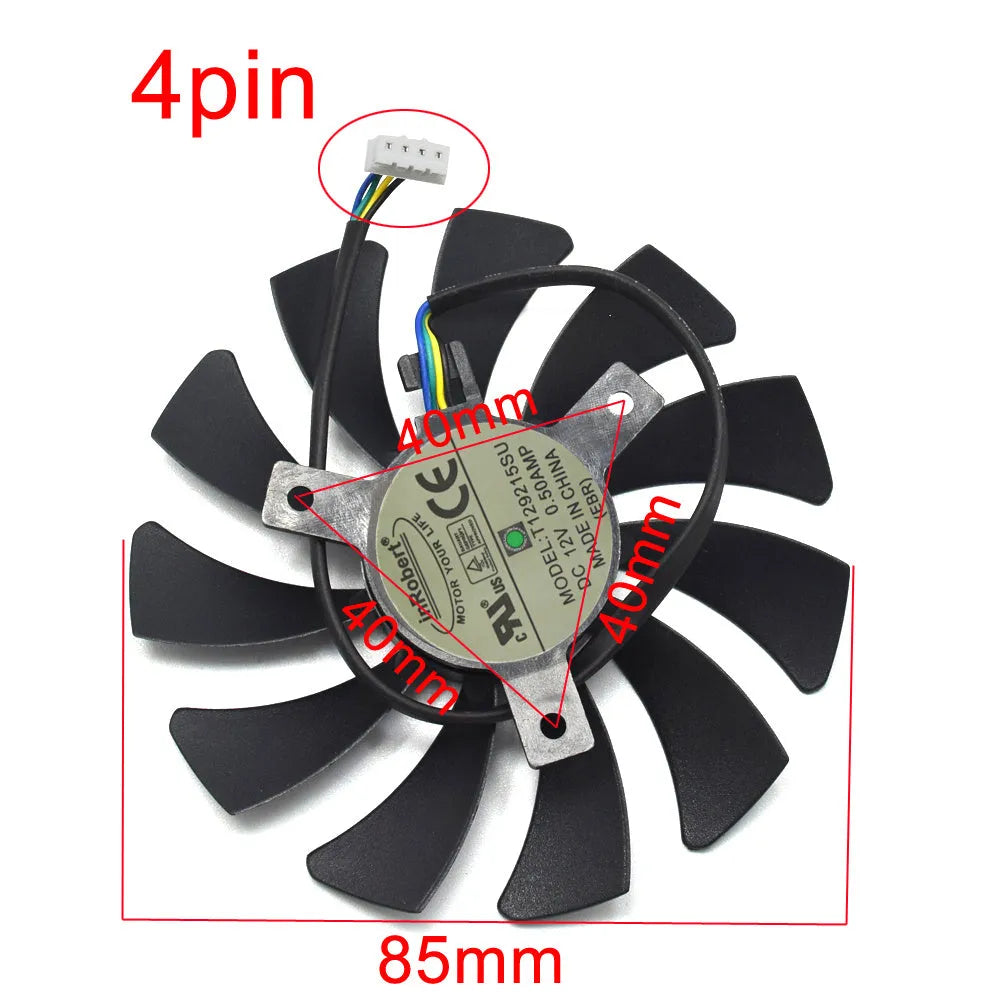Black square 85mm PC cooling fan with 4-pin power connector.