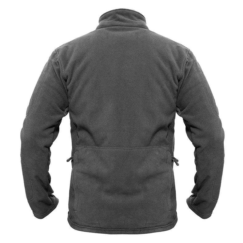 Men's thick military army fleece jacket, windproof thermal, cashmere lining, solid colour, zip front, turn-down collar