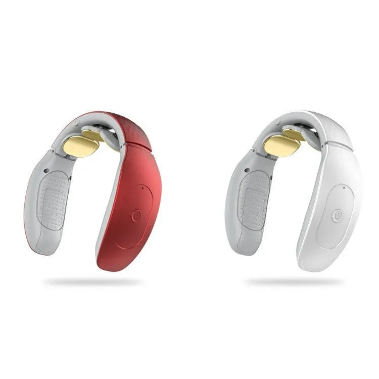 Small red and white intelligent cervical massager with battery, for neck, back, and leg massage.