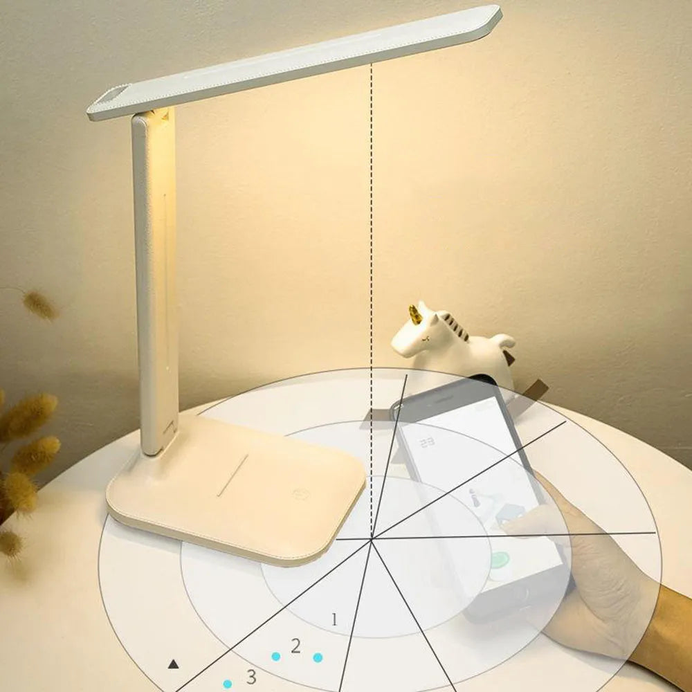 White touch dimming bedside table lamp with USB charging port