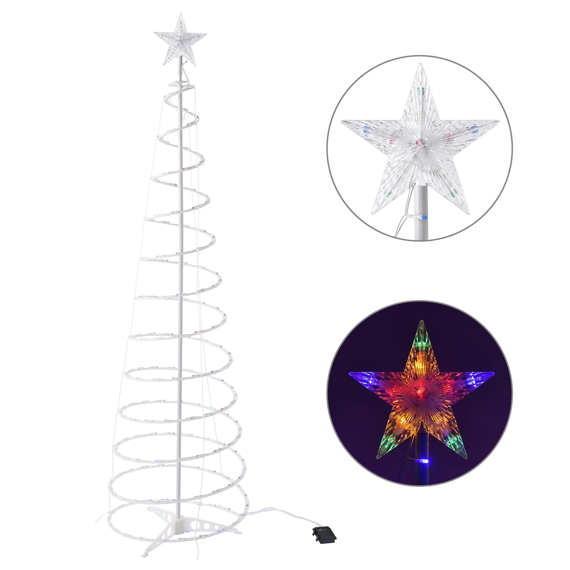 6FT tall LED spiral Christmas tree light set with remote control on a stand.