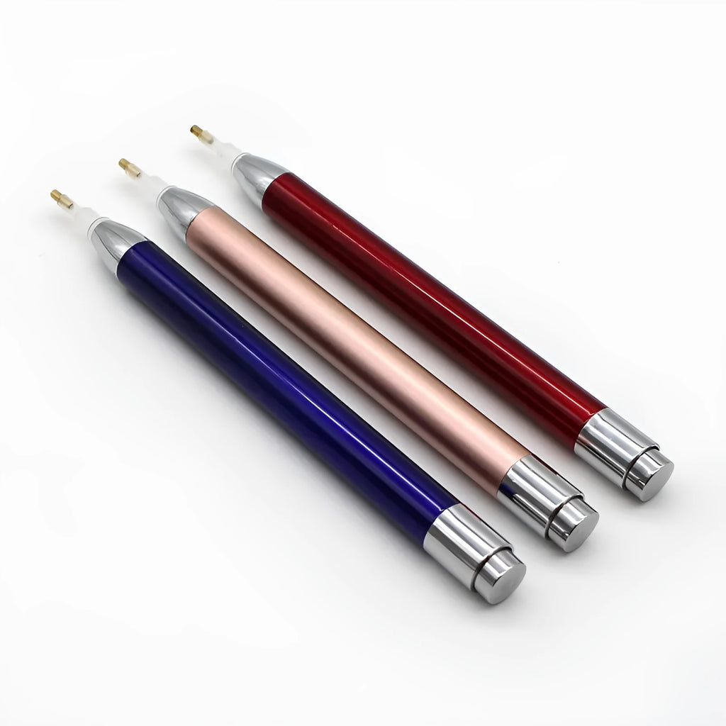 Aluminium alloy luminous diamond painting drill pen with metal frame in blue, gold, and red colour options