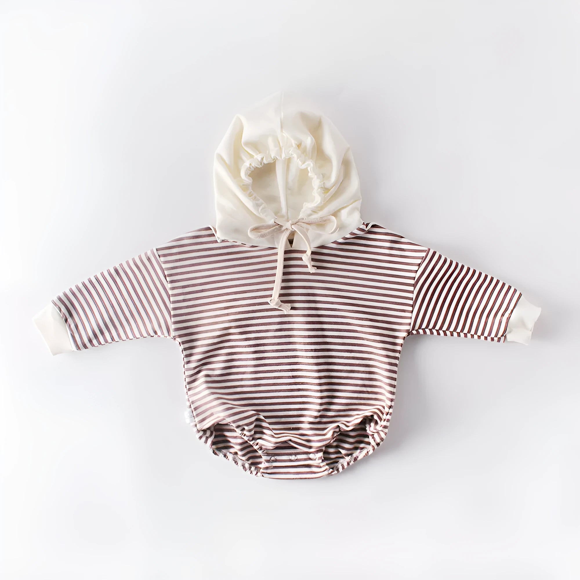 Baby striped hooded climbing suit in black stripe, 100% cotton, autumn wear, long sleeves, pullover style, size 66cm to 90cm