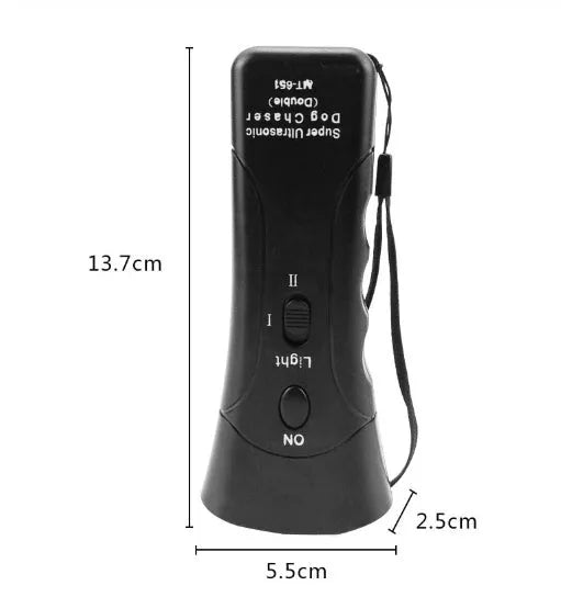 Multi-function ultrasonic dog chaser flashlight ABS black 14cm length with switch and button