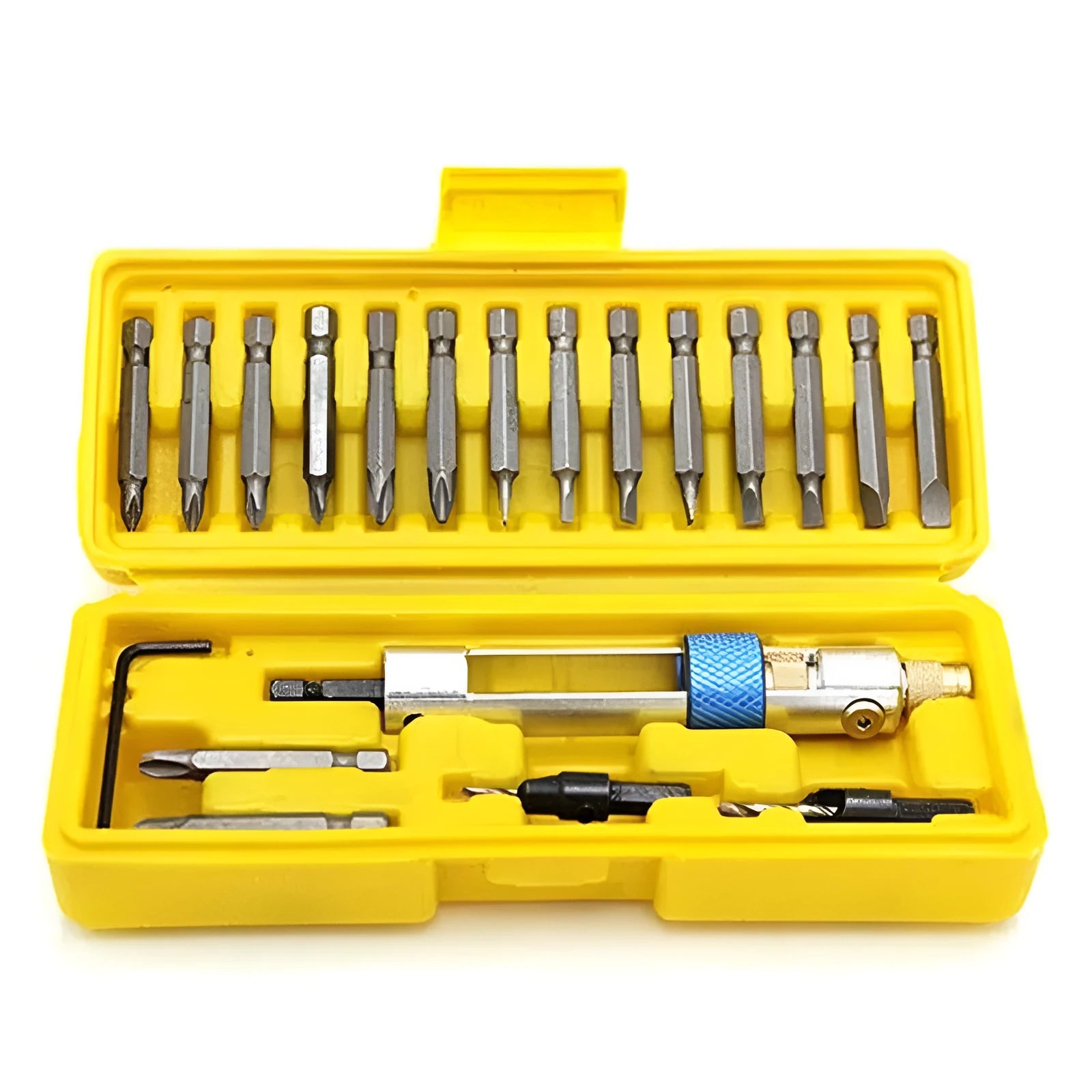 Half Time Drill accessory set with swivel head driver and collection of Phillips, flathead, and countersink bits