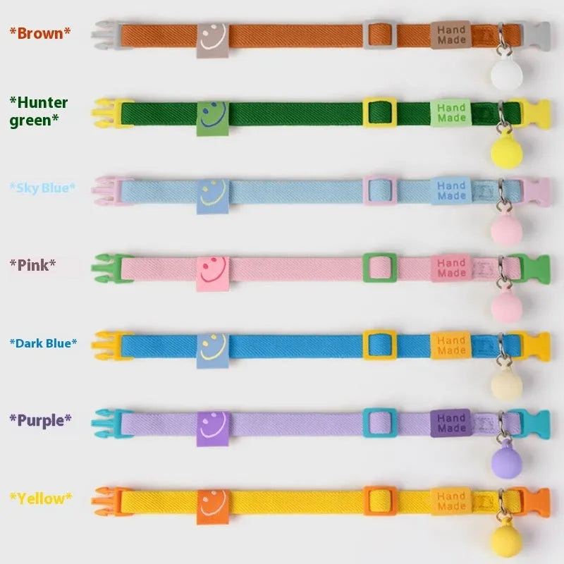 Small dog elastic pet collar in seven colour options: yellow, pink, sky blue, purple, brown, dark blue, dark green