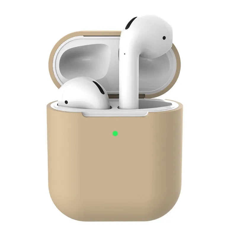 Silicone clamshell protector case for AirPods 2 wireless earphones shown in multiple colour options.