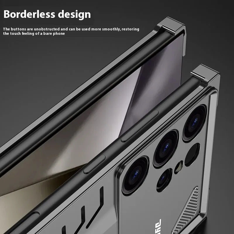 Automatic fastener aluminium alloy phone case for Samsung S24 Ultra in Titanium Gray with bracket stand