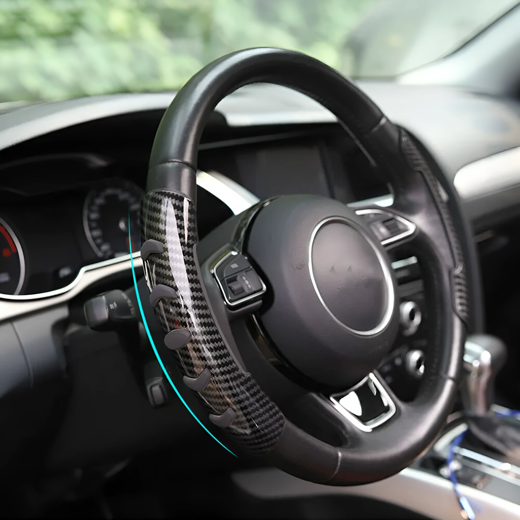 Carbon fibre black fibre steering wheel anti-slip sleeve for 38cm diameter wheels.