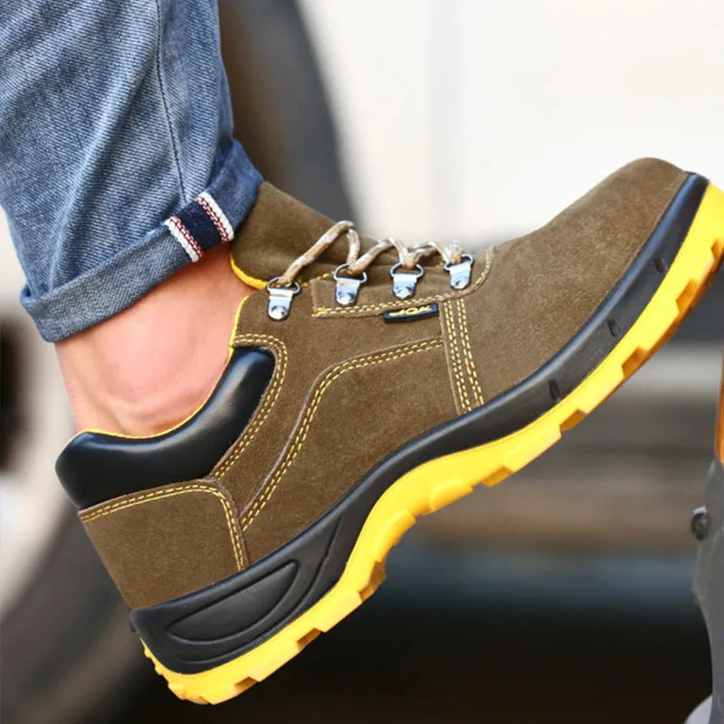 Bronze cow suede steel toe safety shoes with anti-skid rubber sole for industrial work