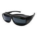 A pair of clear polycarbonate laser safety goggles for welding and skin treatment protection.
