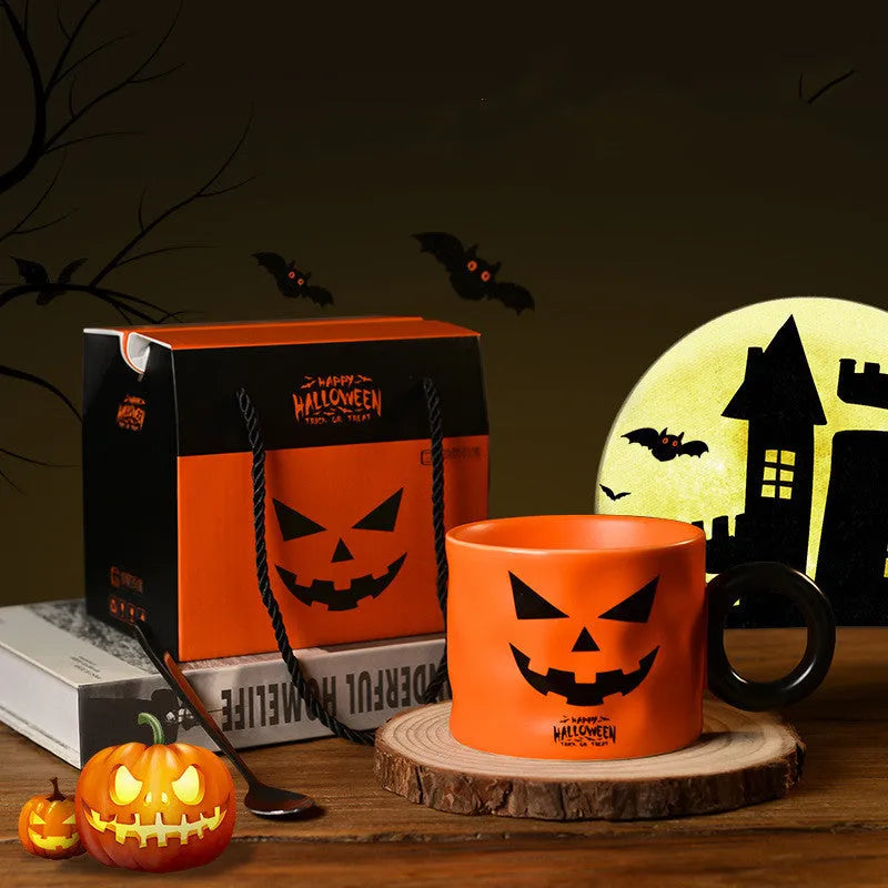 Orange Halloween pumpkin ceramic mug with handle 15cm size on gift box