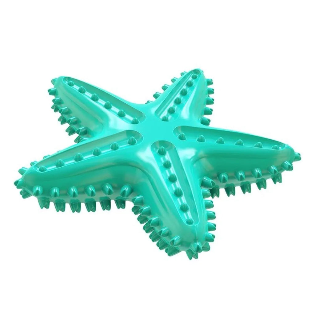 Edible TPR starfish-shaped dog chew toy with squeaker for large breed dental care