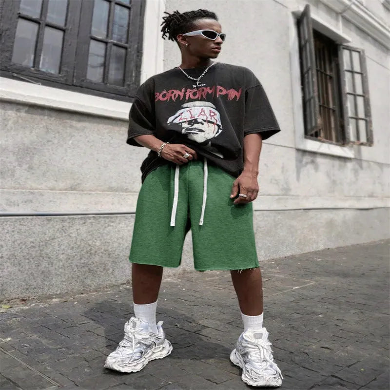 Men's straight leg trousers in polyester fabric for sports and street hip-hop style