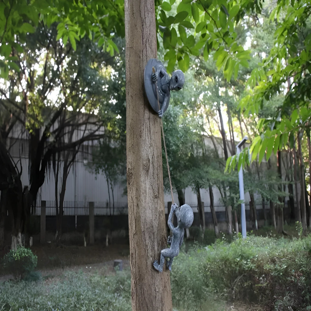 Grey resin alien tree pendant garden decoration with carved pastoral styling