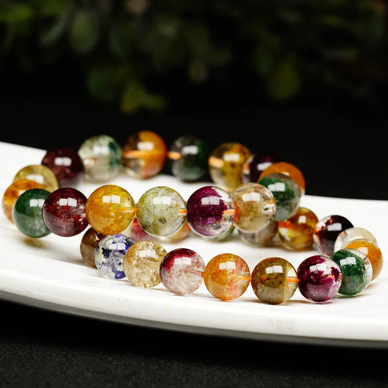 Crystal ethnic style bracelet with 10mm colourful ghost cornucopia beads in a ball bracelet design