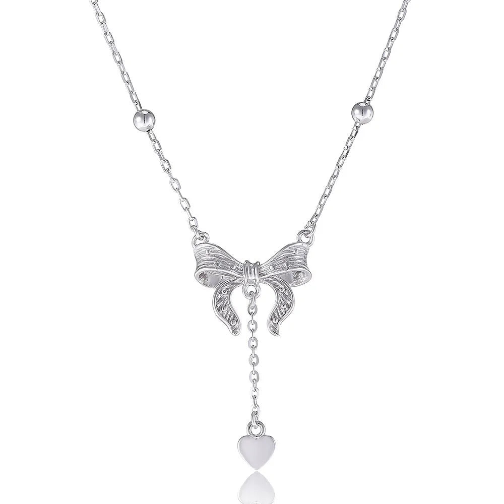 S925 silver necklace with butterfly heart pendant on O-ring chain, adjustable 40-45cm