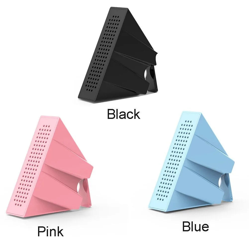 Mini pink phone amplifier holder for iPhone on desktop showing horizontal and vertical positioning