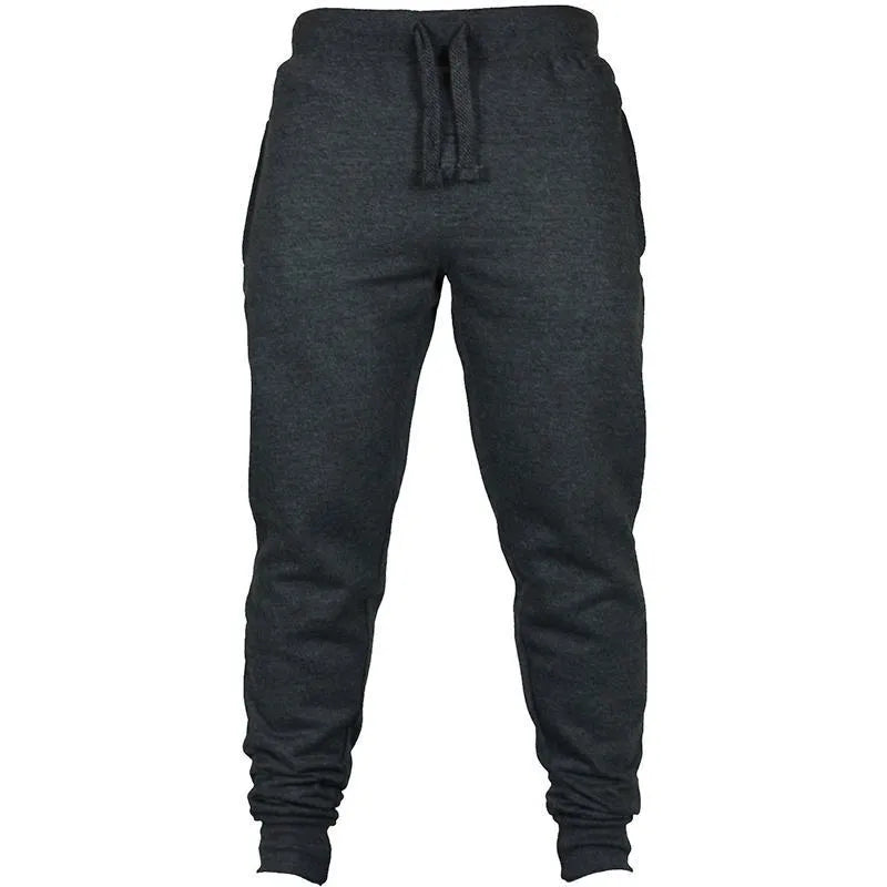 Men's solid colour cotton fleece casual trousers with drawstring waist in loose fit