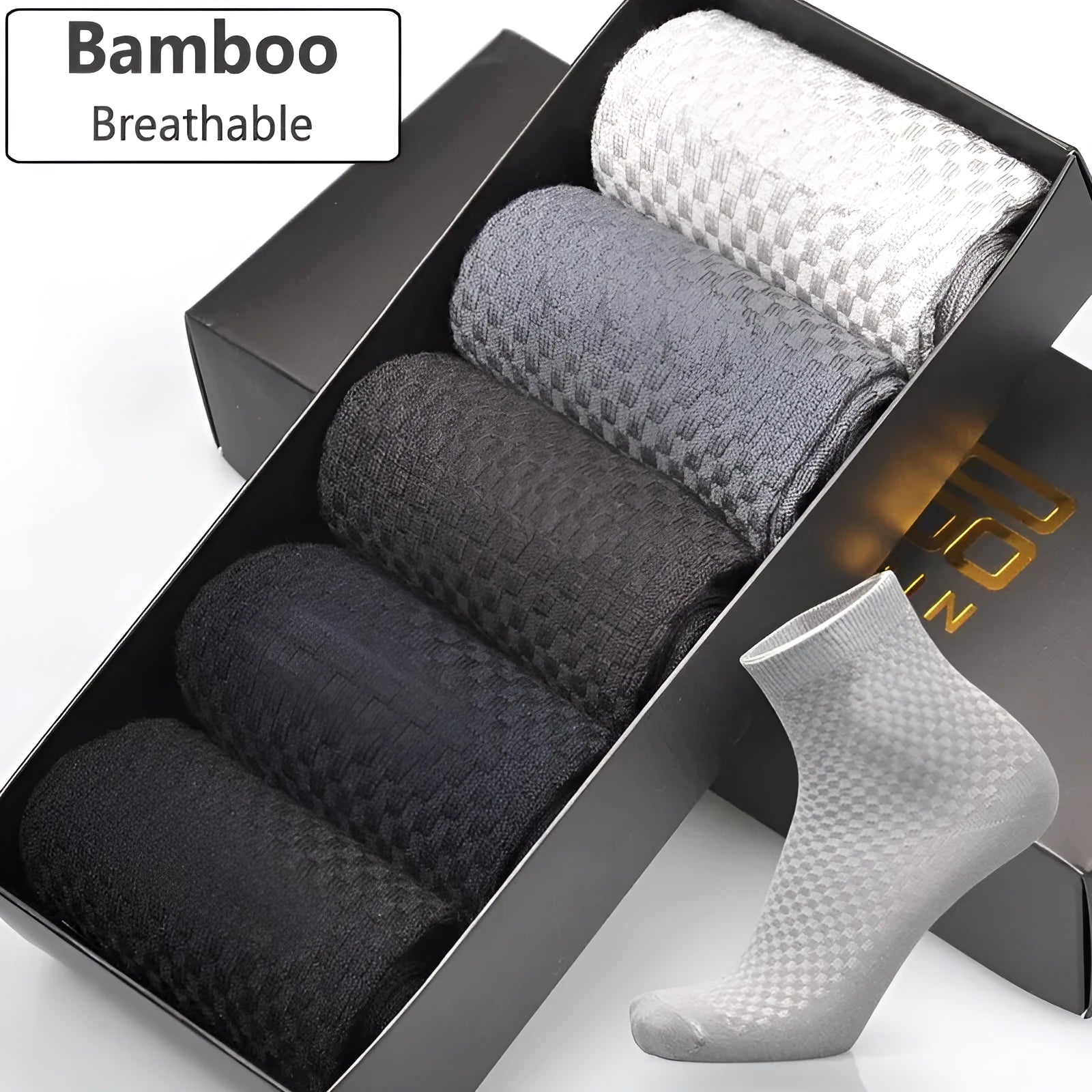 Men's bamboo fibre business socks with a small square pattern in grey blue colour