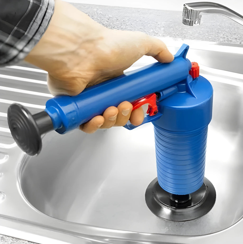 Plastic high-pressure air power drain blaster gun with four different size suckers for pipe unblocking