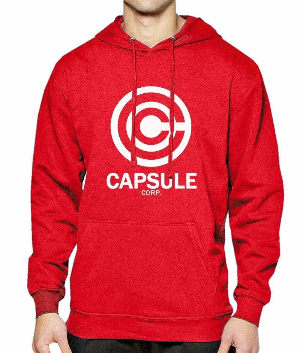 Capsule Corp men's hip hop hoodie with print pattern, turn-down collar, and hood in black white colourway