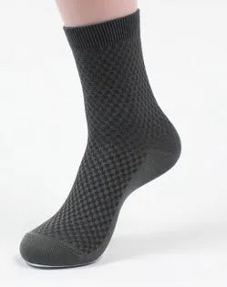 Men's bamboo fibre business socks with a small square pattern in grey blue colour