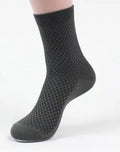 Men's bamboo fibre business socks with a small square pattern in grey blue colour