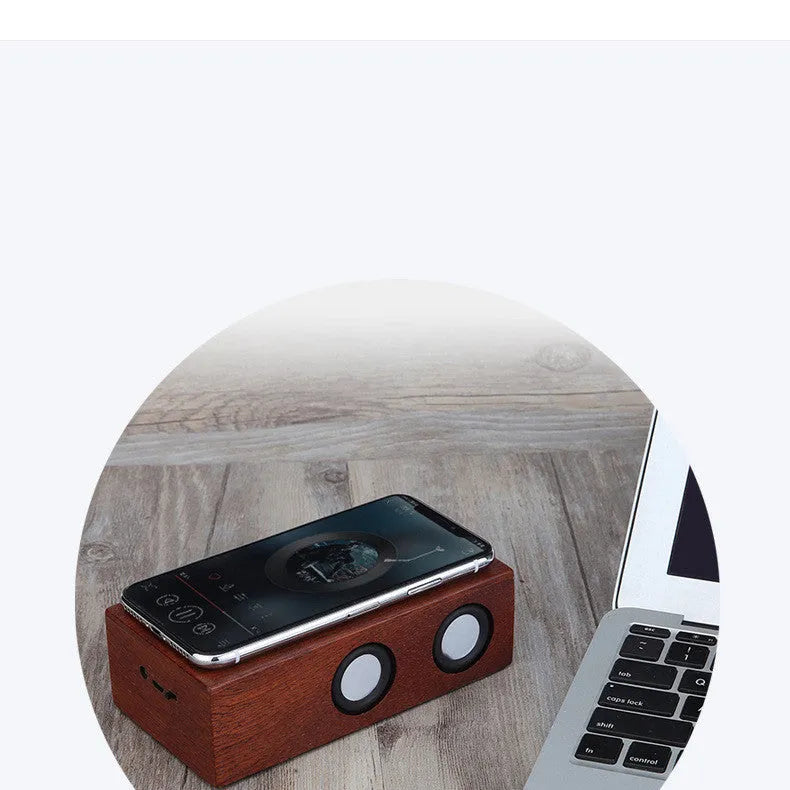 Wooden retro Bluetooth speaker in bamboo, black walnut, or sapele finish with USB port