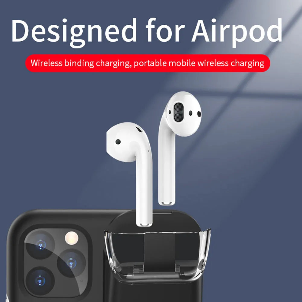 Black edge compatible charging case cover for AirPods and iPhone showing two-in-one design