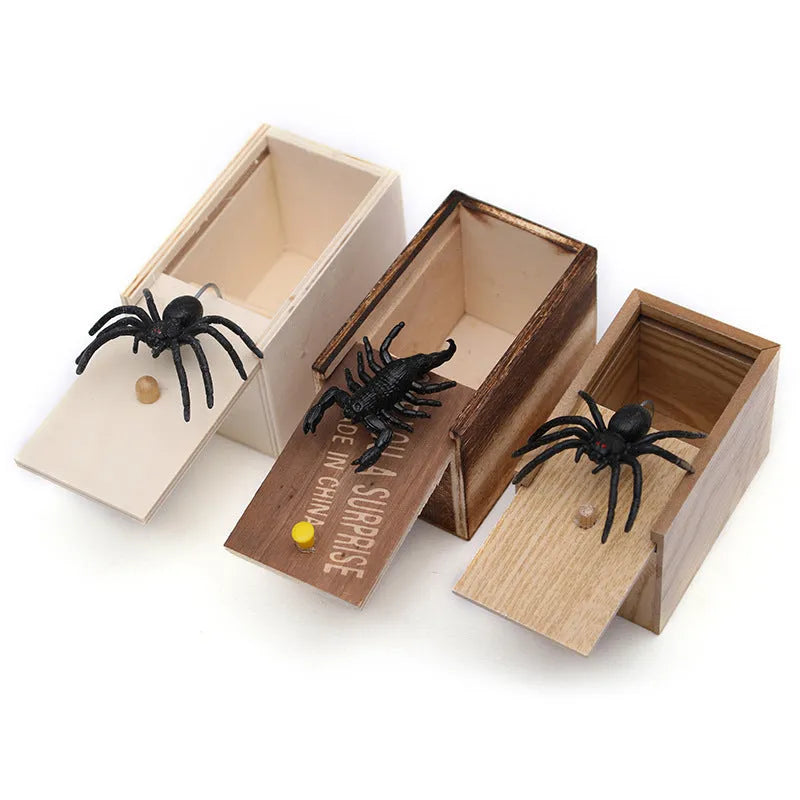 Wooden scare box prank toy with jumping animal surprise for April Fools gags