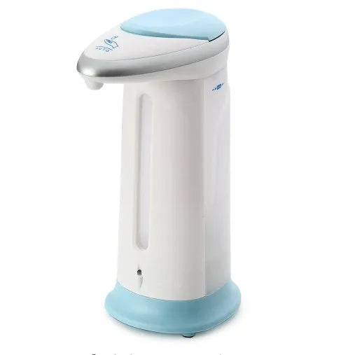 Automatic sensor soap dispenser in multi-colour option on a desktop, showing compact ABS plastic body.