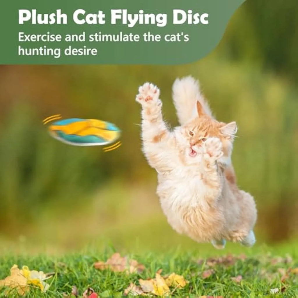Plush cat flying disc toy with basketball pattern containing catnip and crinkle materials