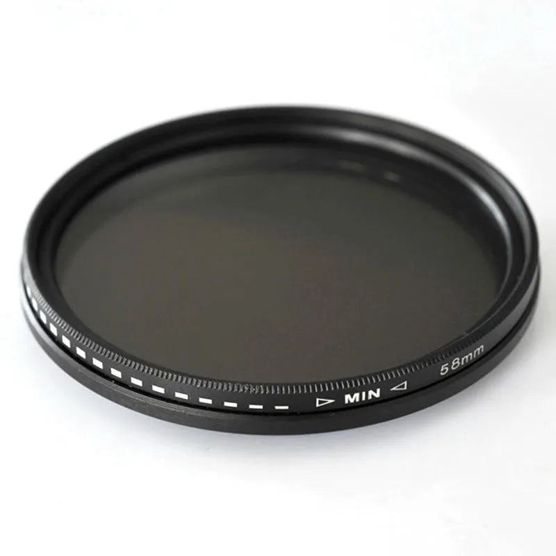 Adjustable multi-diameter camera ND filter set with ND2, ND4, ND8, and ND400 dimming mirrors.