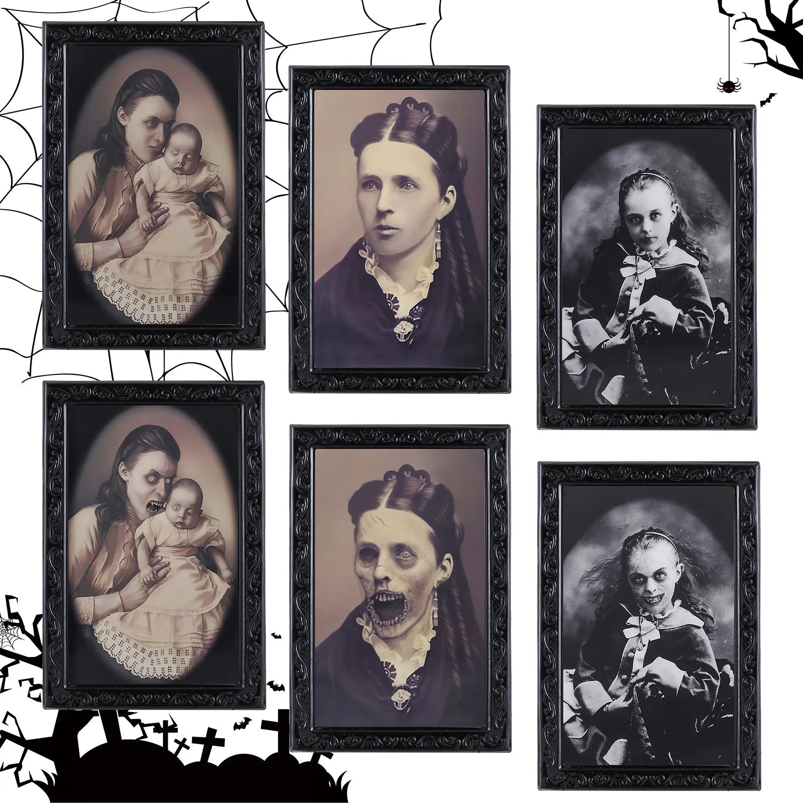 Halloween portrait frame with 3D changing face showing normal and horror ghost images