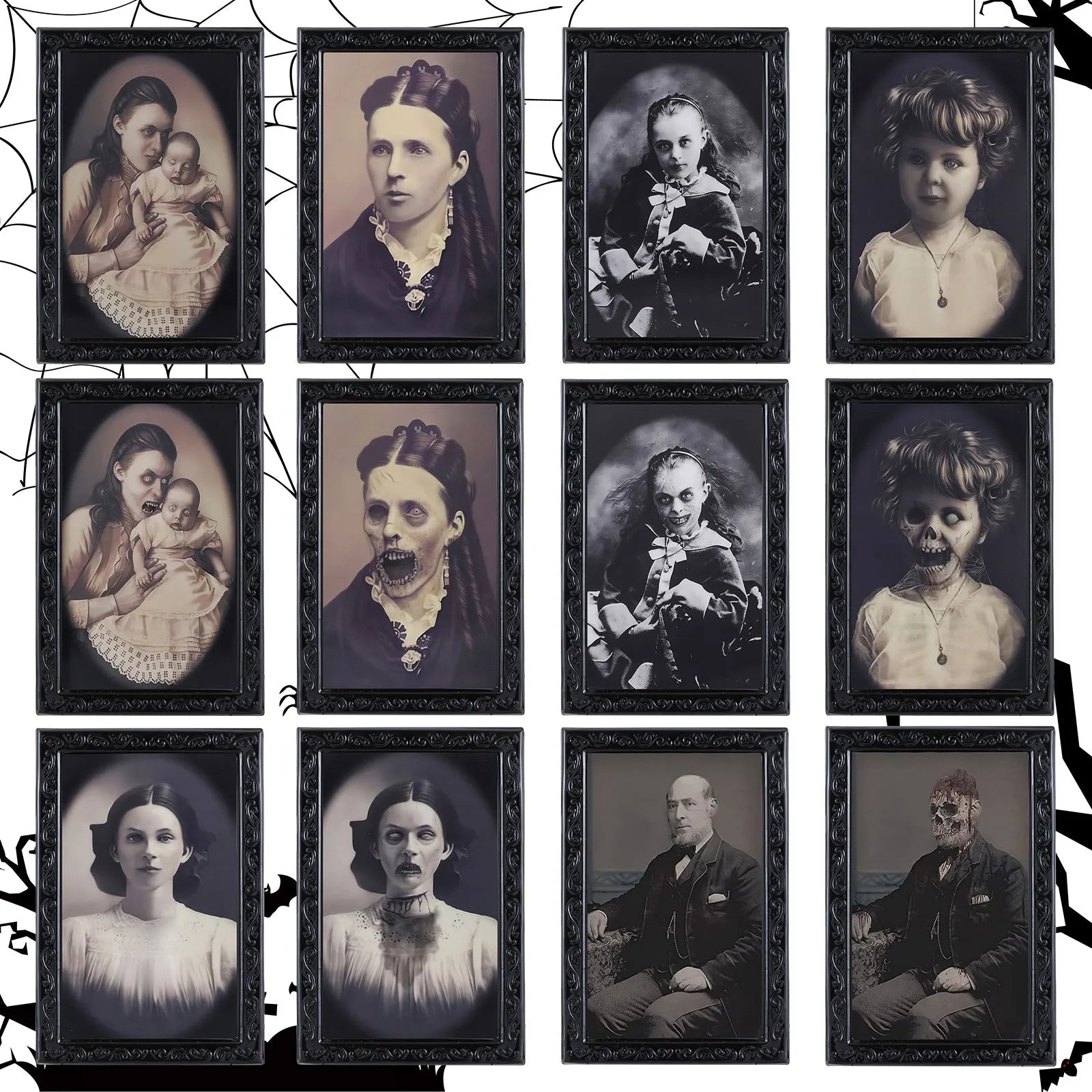 Halloween portrait frame with 3D changing face showing normal and horror ghost images