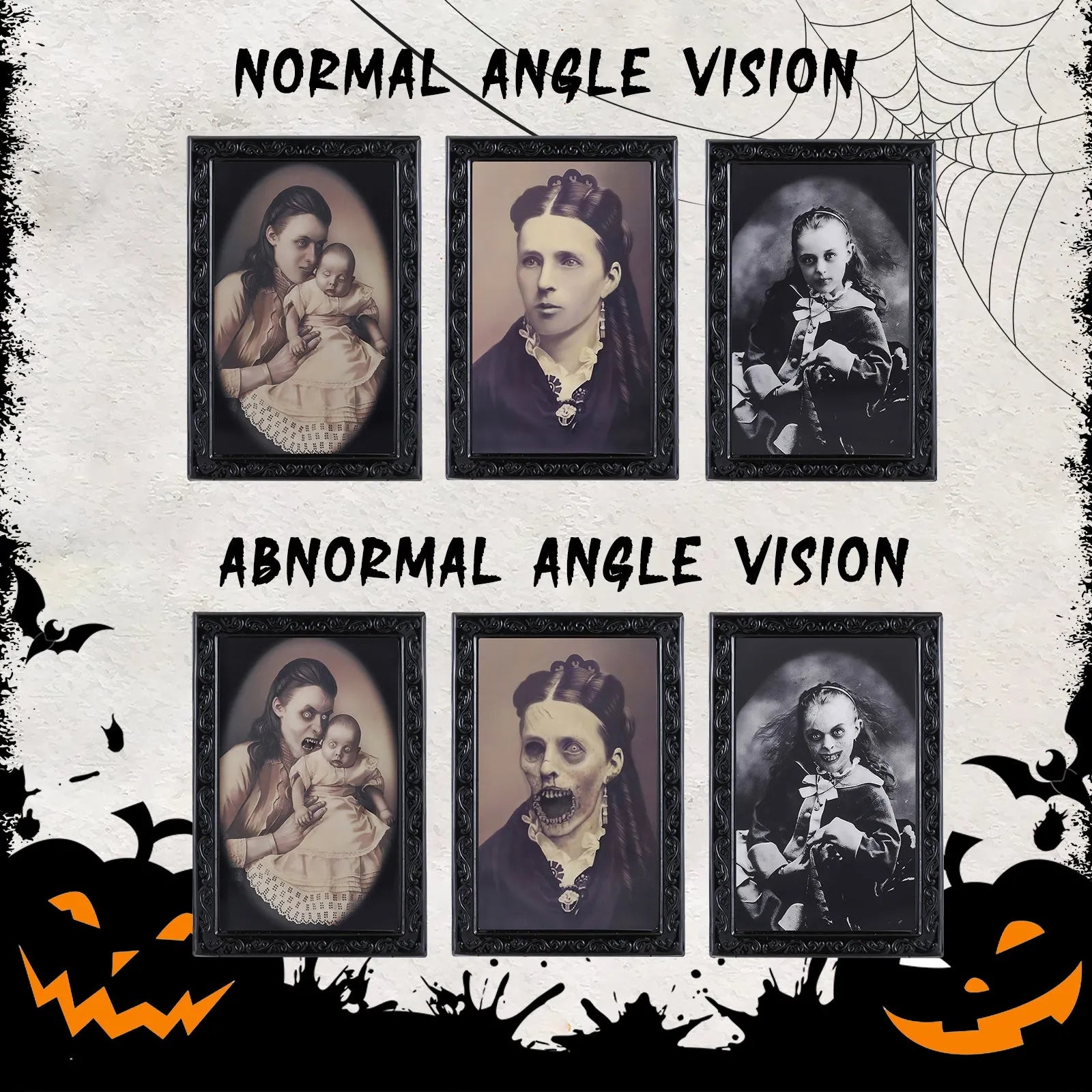 Halloween portrait frame with 3D changing face showing normal and horror ghost images
