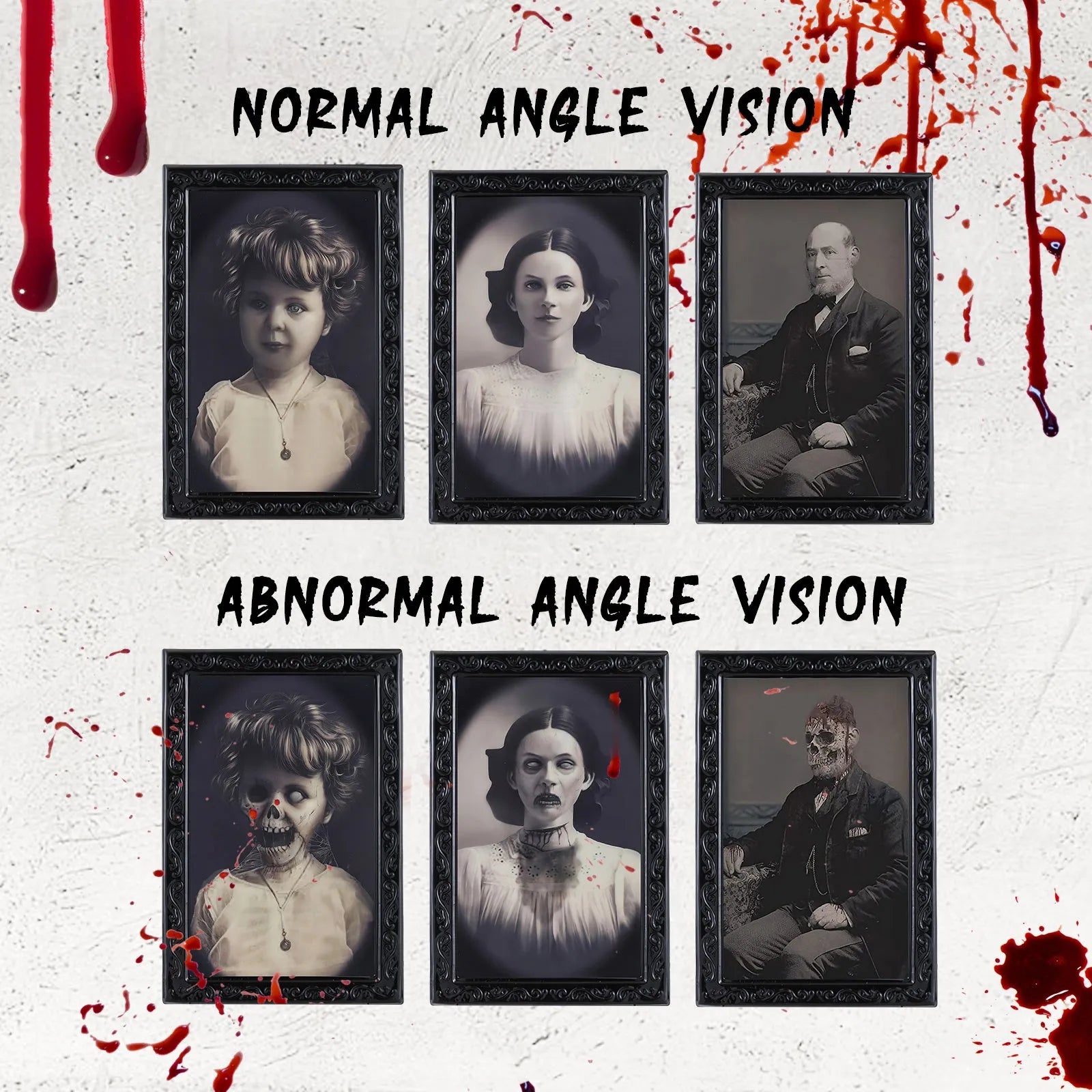 Halloween portrait frame with 3D changing face showing normal and horror ghost images