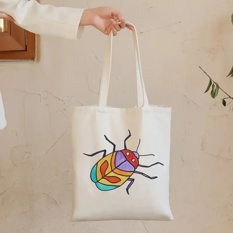 Ins student large capacity canvas shoulder bag with flap closure, 35x42cm, in a printed finish